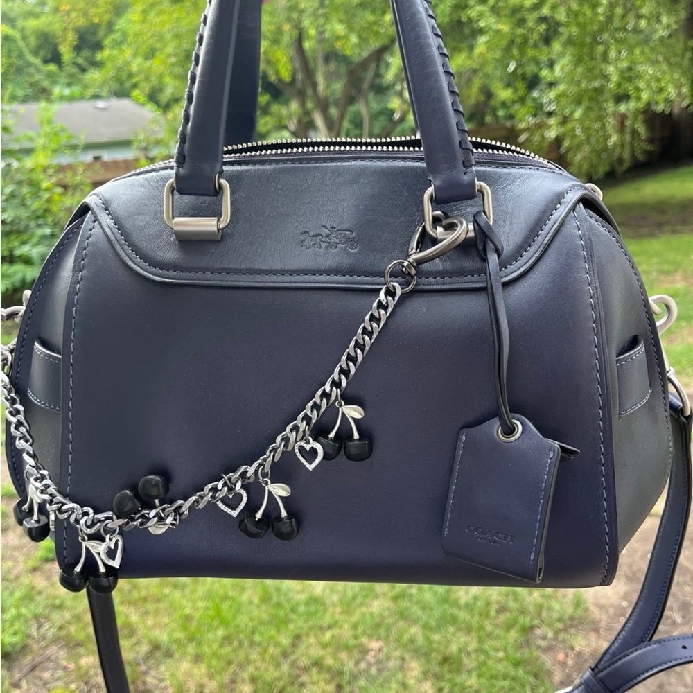 Coach Dark Blue Leather Satchel with Charm Detail